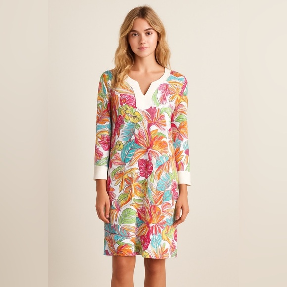 Tropical Banana Leaf Print Shift Dress - Picture 1 of 9